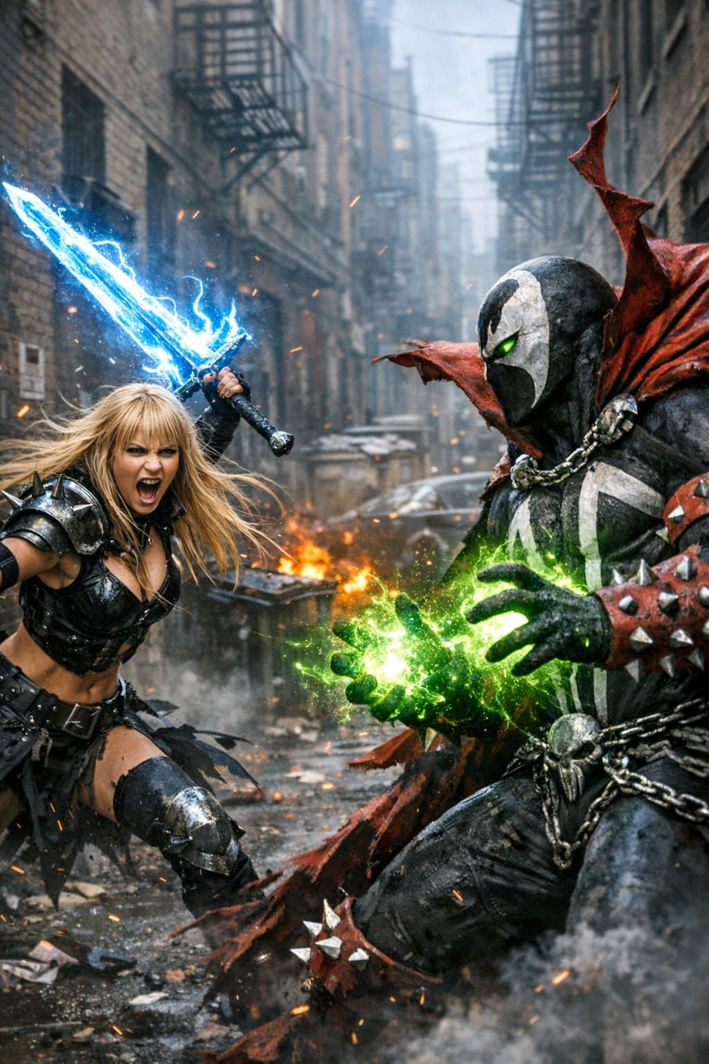Magik Battles Spawn in Dynamic Brooklyn Alley Fight