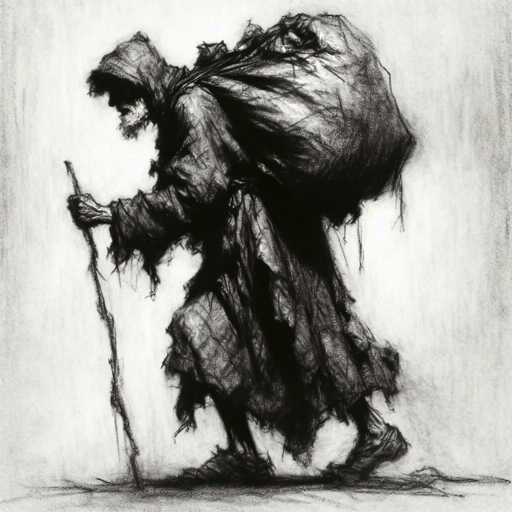 Abstract Ragged Figure in Expressive Charcoal Style