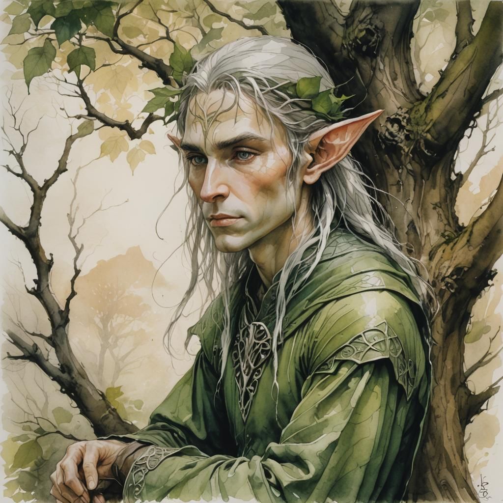 Elven Portrait in Watercolor Style