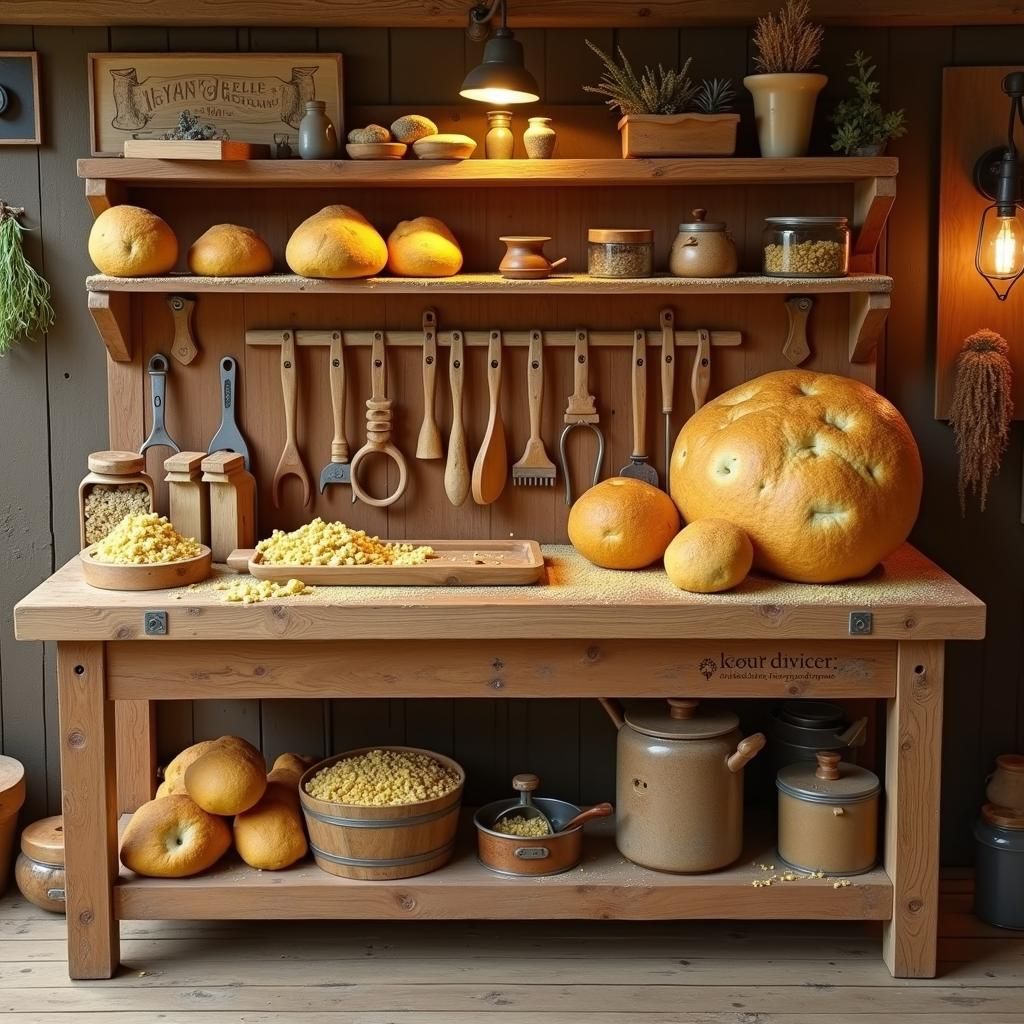 Cornbread Muffin Workbench: Rustic Wooden Whimsy