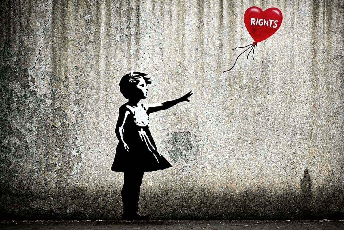 Banksy Graffiti: Girl with "RIGHTS" Balloon
