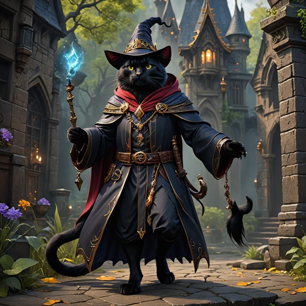 Anthropomorphic Cat Wizard in Detailed Digital Painting