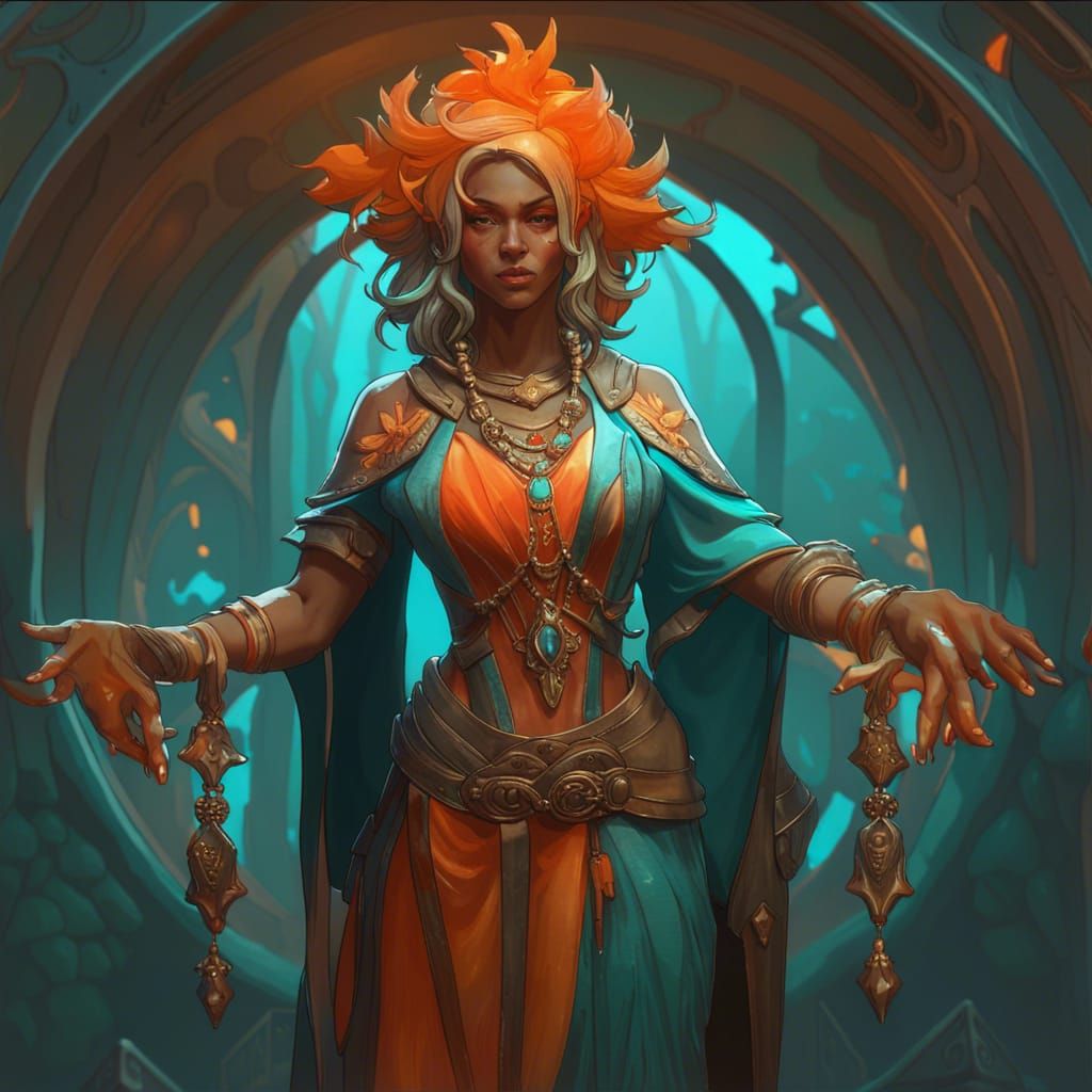Intricate Female Necromancer Concept Art in Art Nouveau Styl...