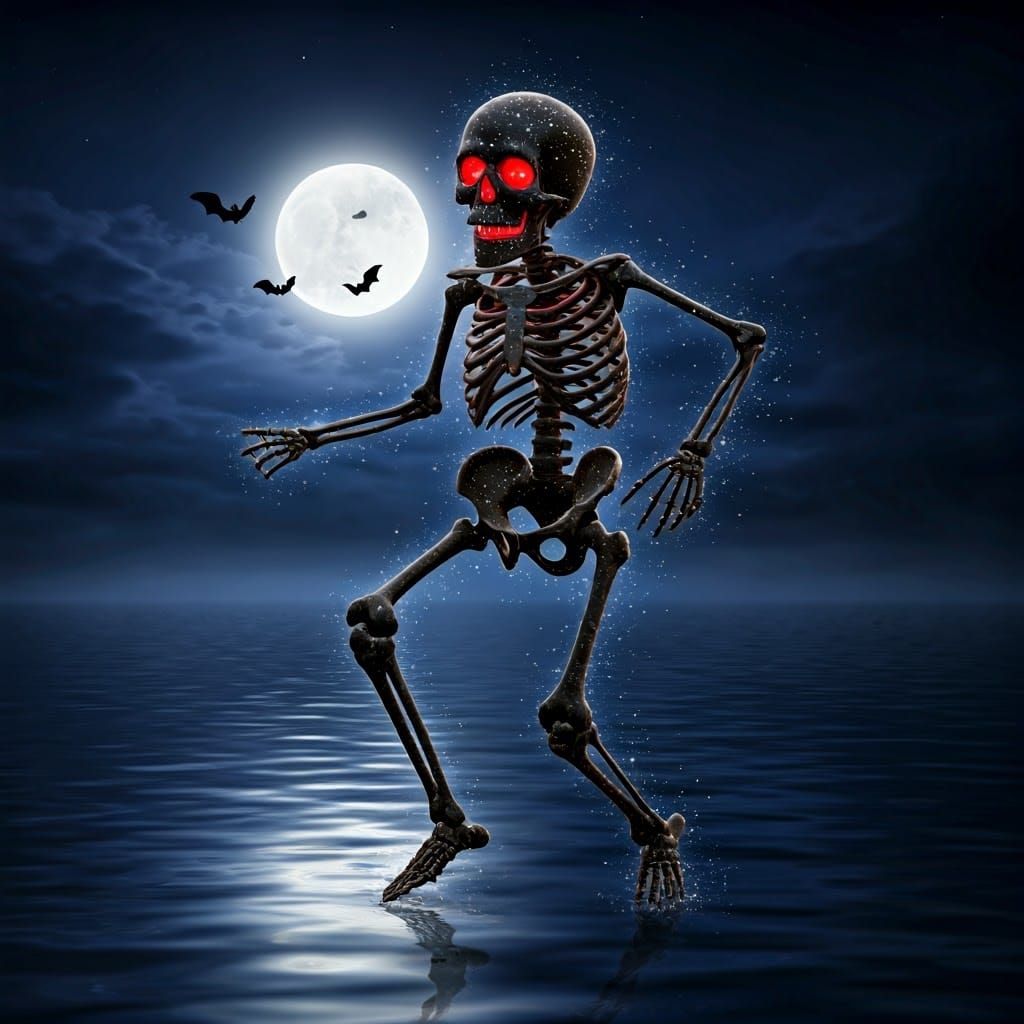 Macabre Skeleton Dance on a Moonlit Lake
