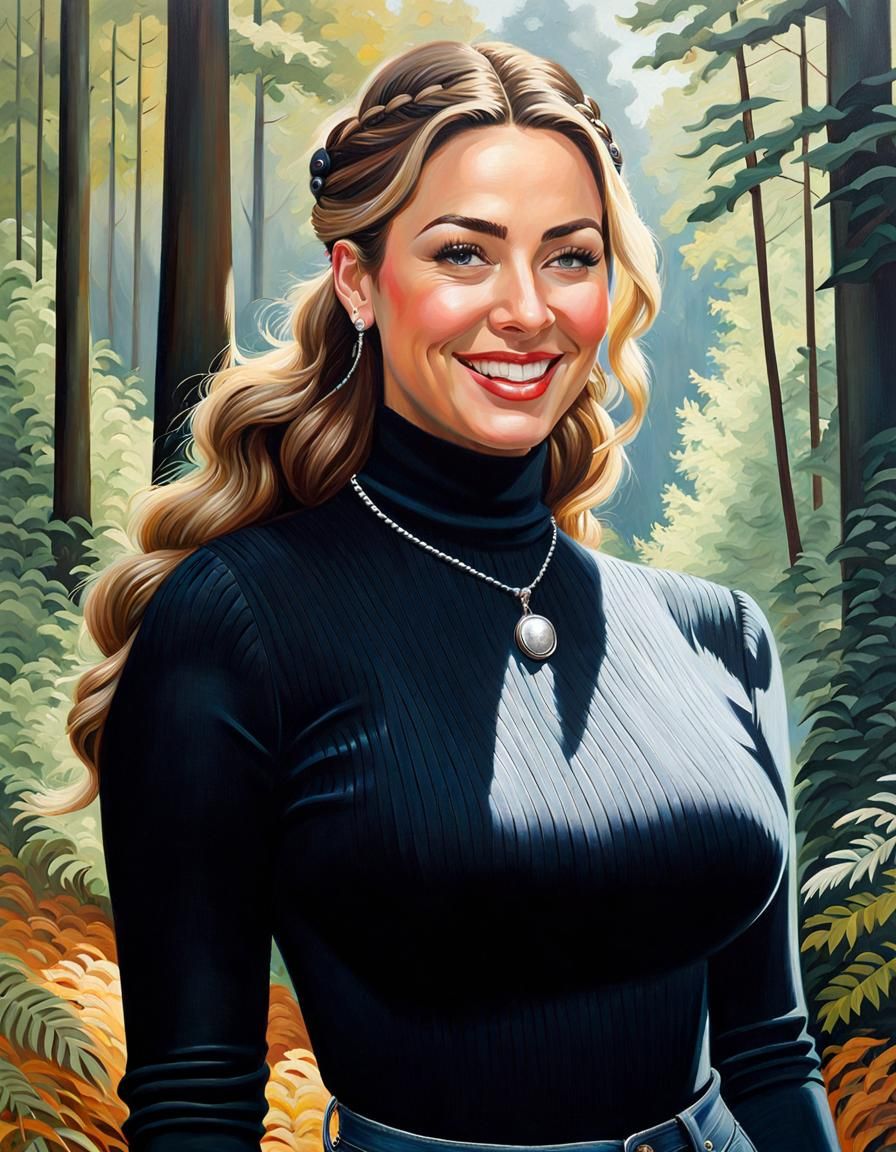 Elegant Woman in Forest, as Oil Painting