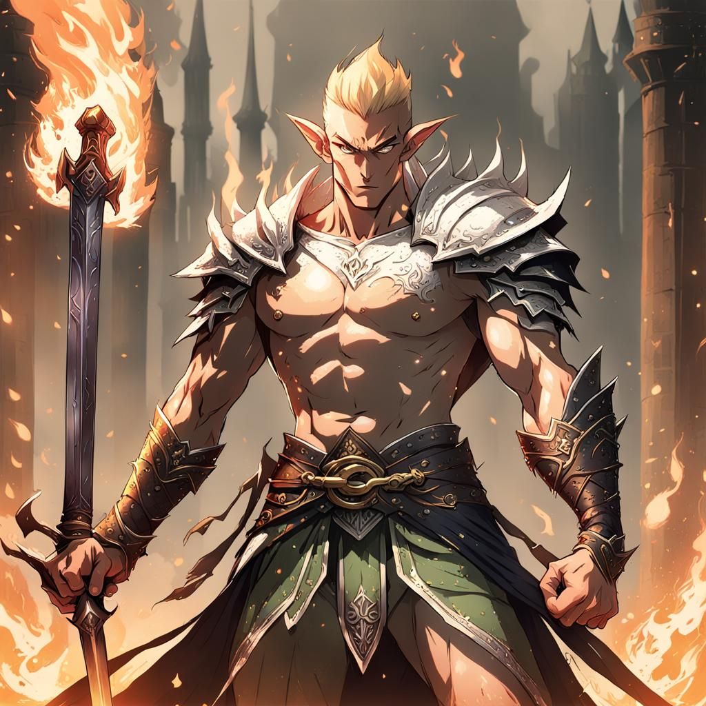 Flaming Elf Prince in Anime Style