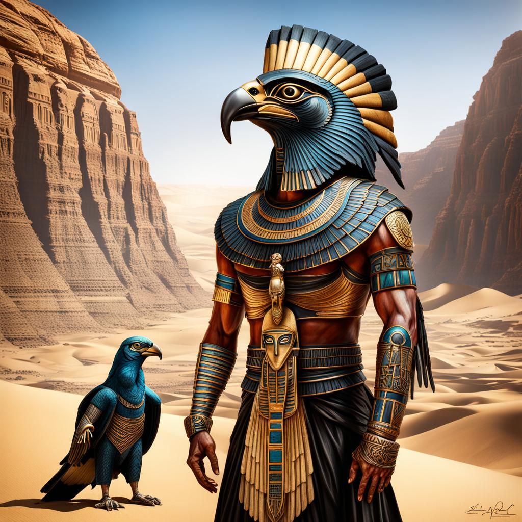 Horus in Desert Canyon: Intricate Egyptian God