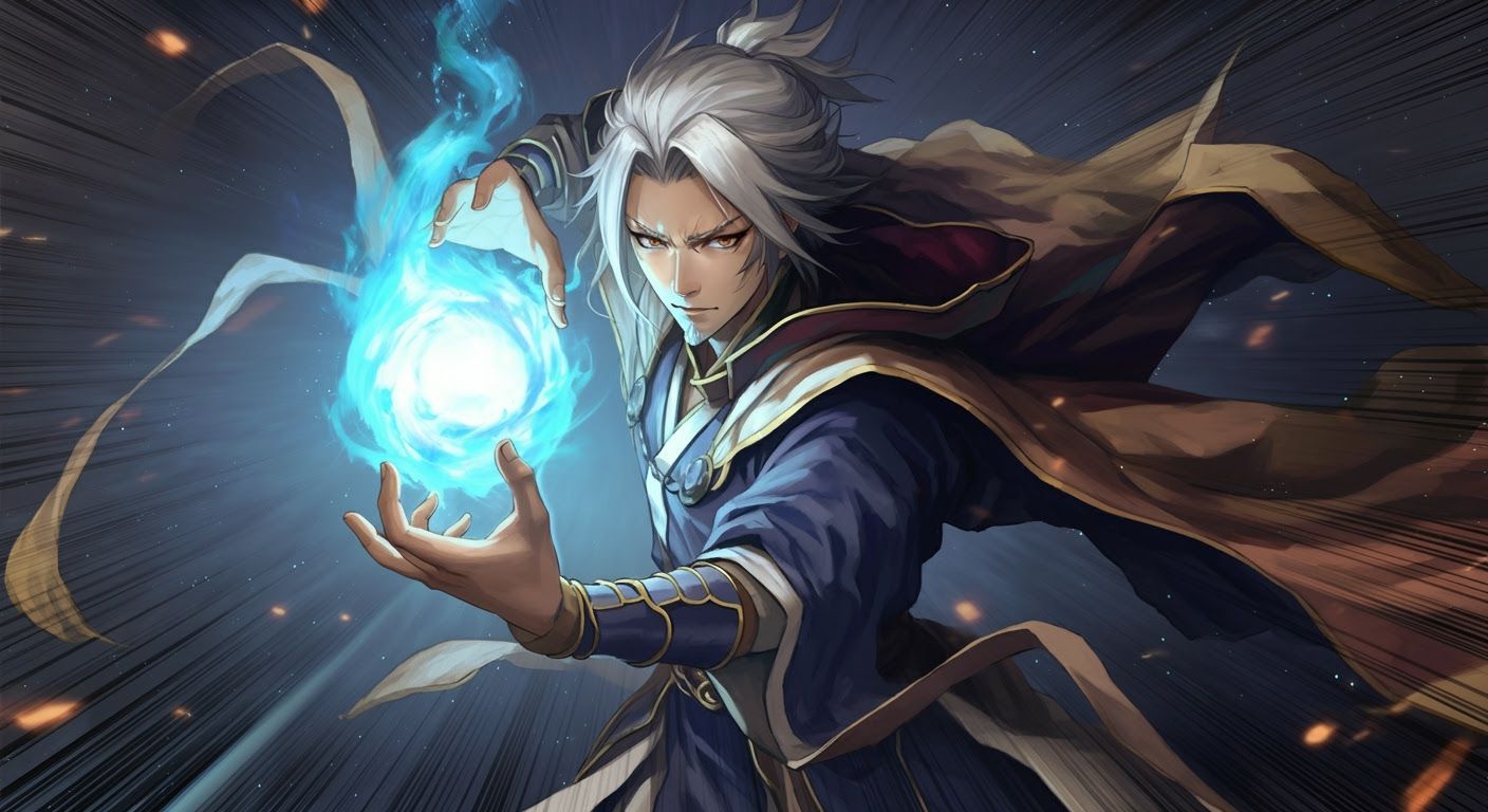 Anime Magic User with Blue Fireball