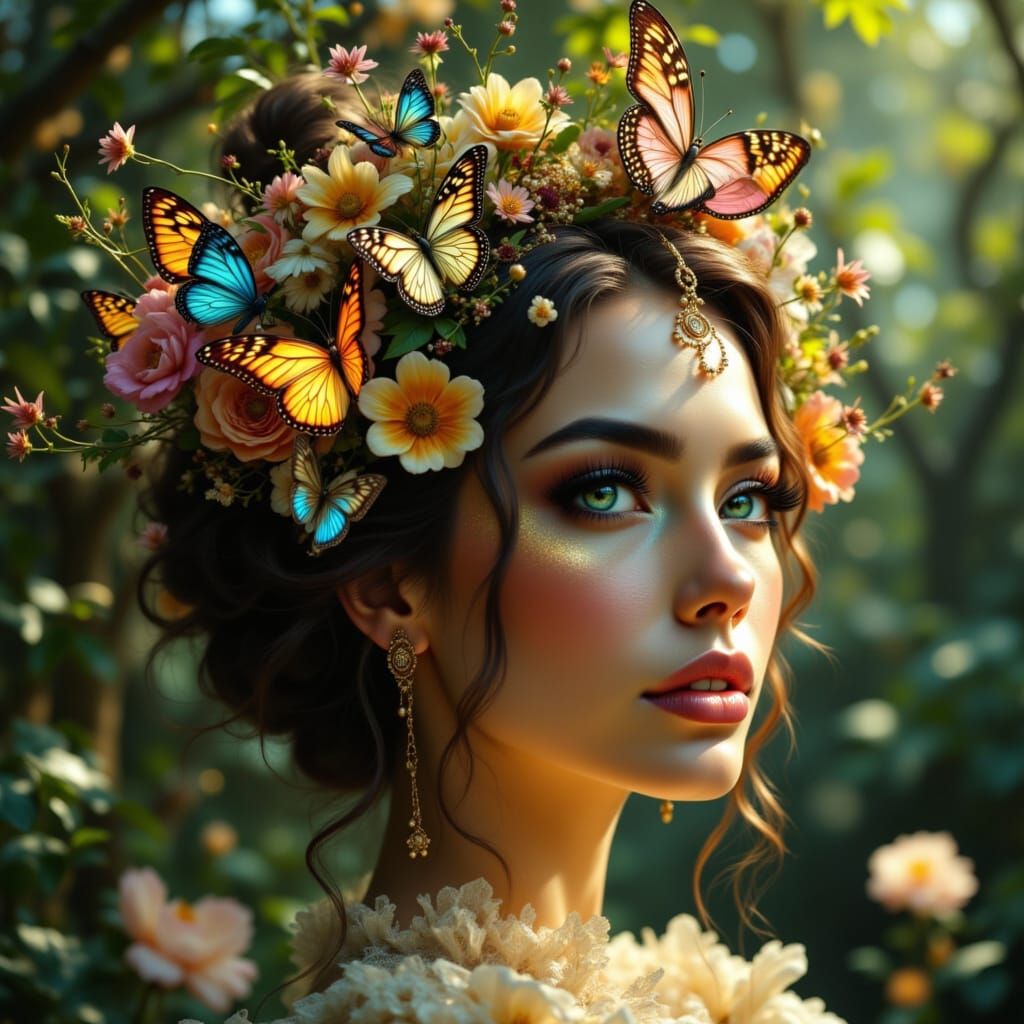 Ethereal Woman with Art Nouveau Hair