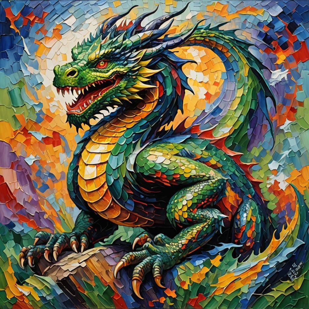 Dragon in Expressionist Neo-Impressionism Style