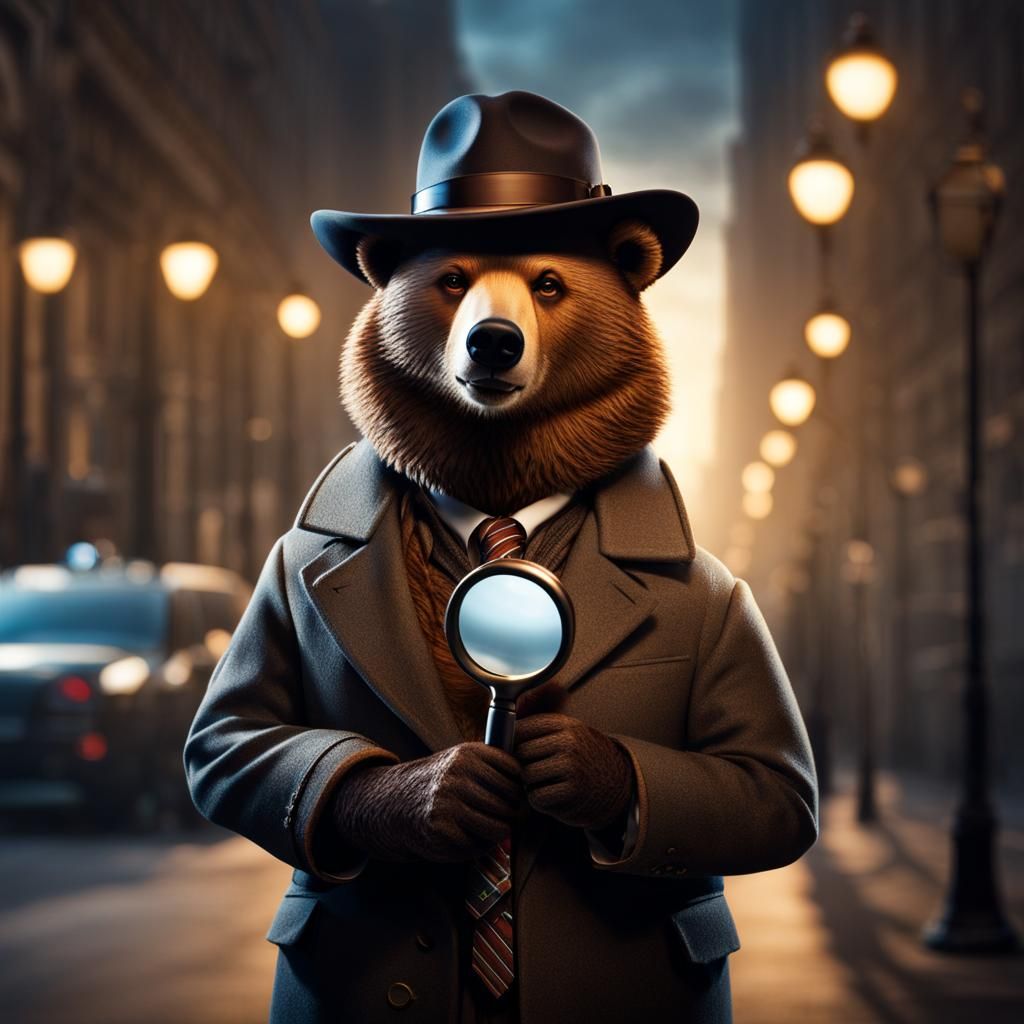 Bear Detective with Shadow in Cinematic Style