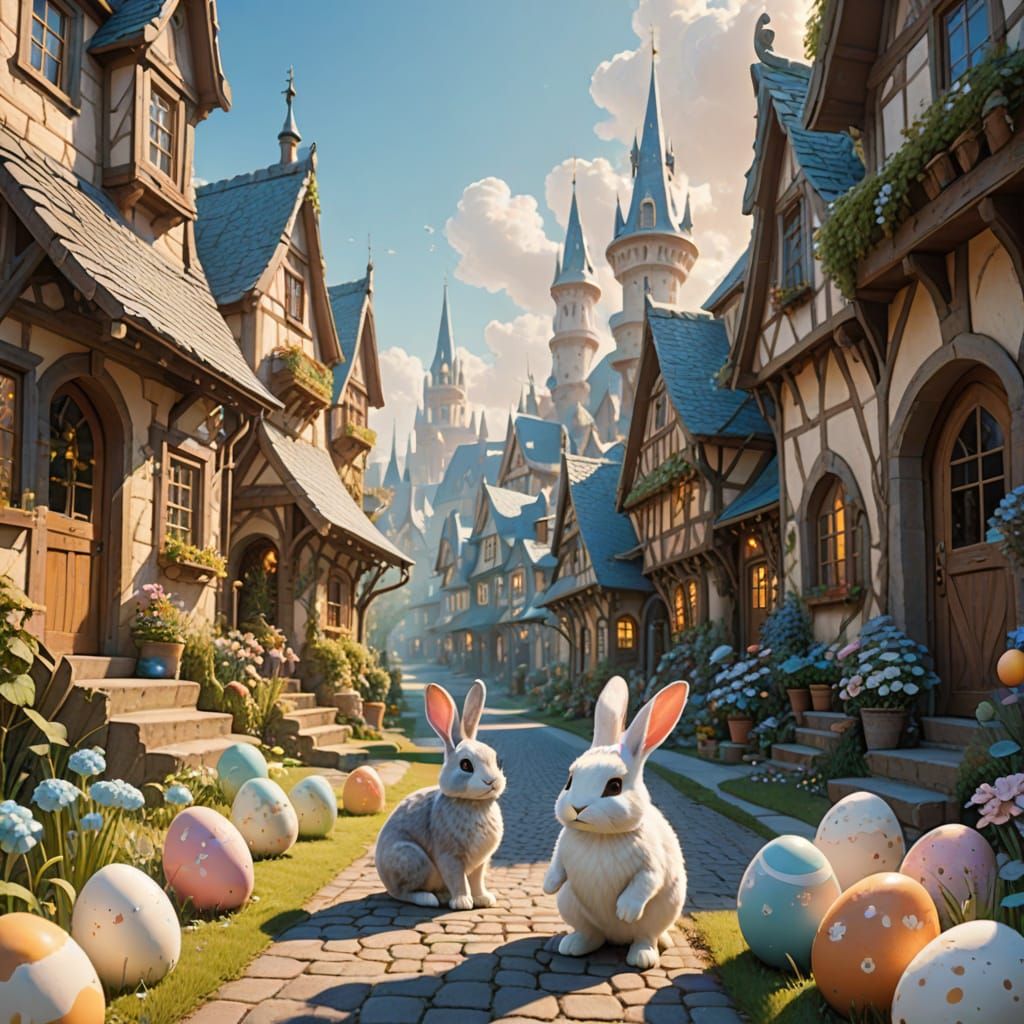 Whimsical Fantasy Town in Pastel Colors