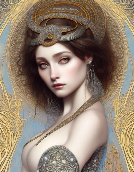 Silver Goddess in Art Nouveau Style, Digital Art
