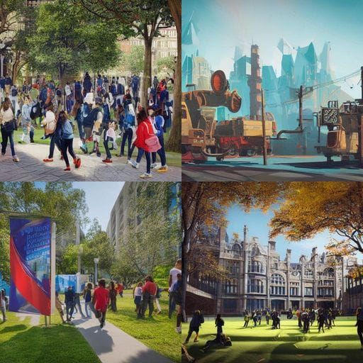 Vibrant University Campus Life in Hyperrealistic Detail