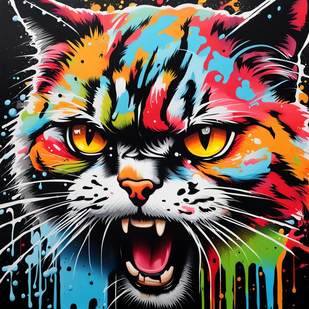 Angry Cat in Graffiti Splash Art Style