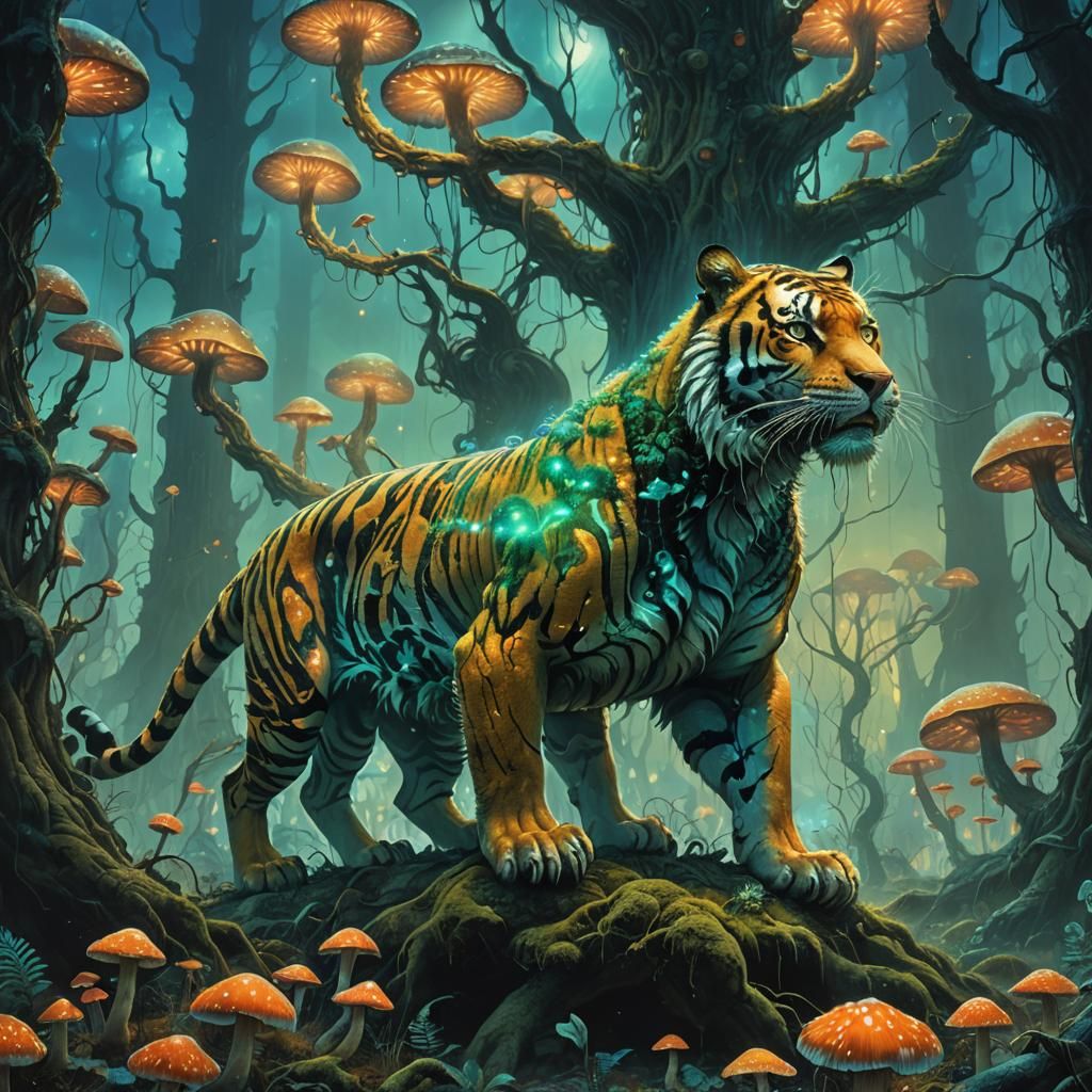 Mutant Tiger in Twilight Forest, Beksiński Style