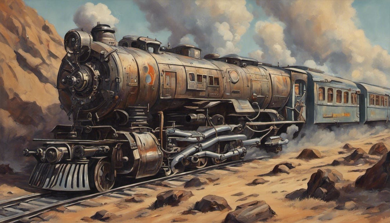 Retro-Futuristic Dieselpunk Train Painting