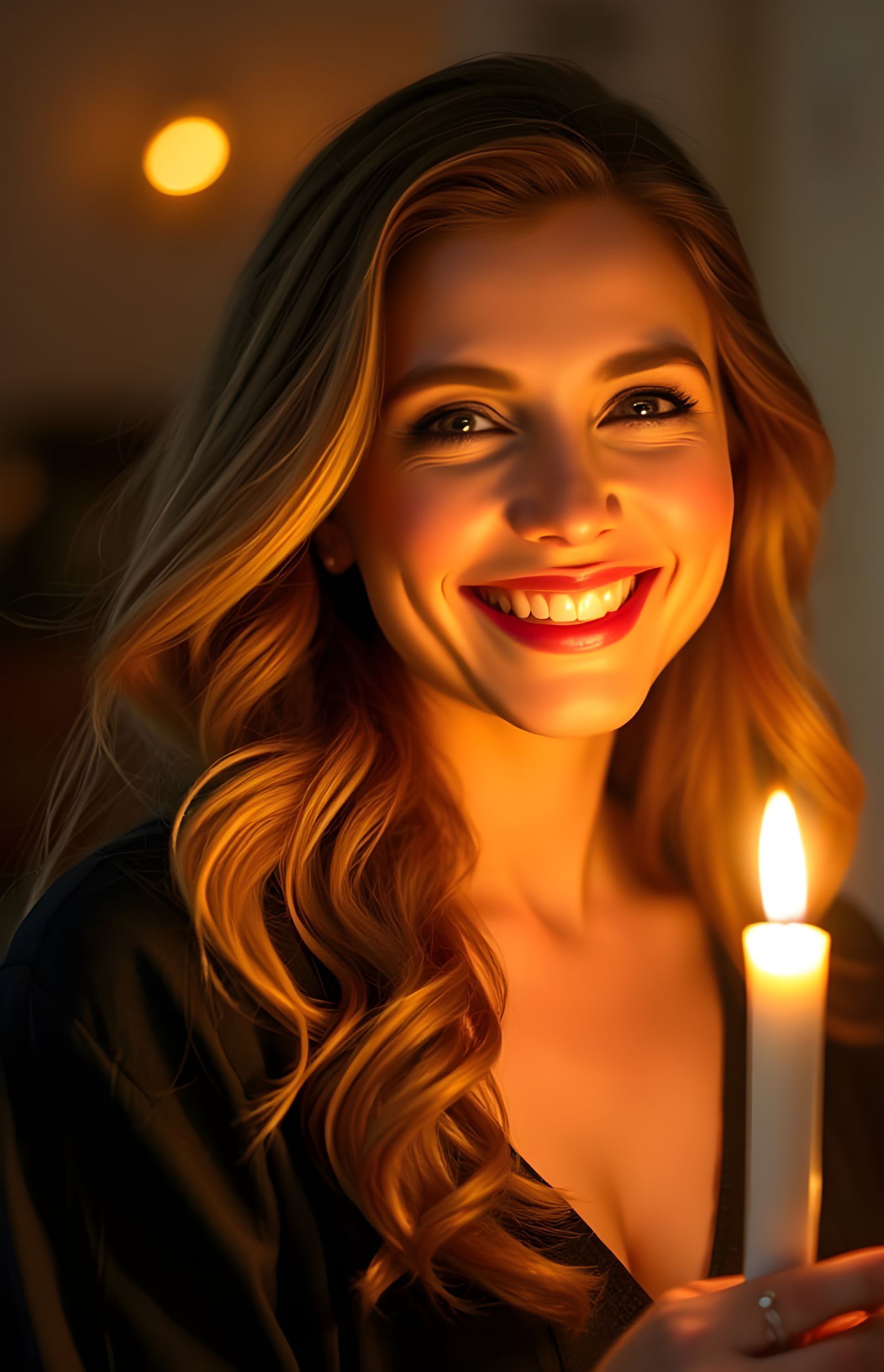 Warm Candlelit Portrait of a Beautiful Woman