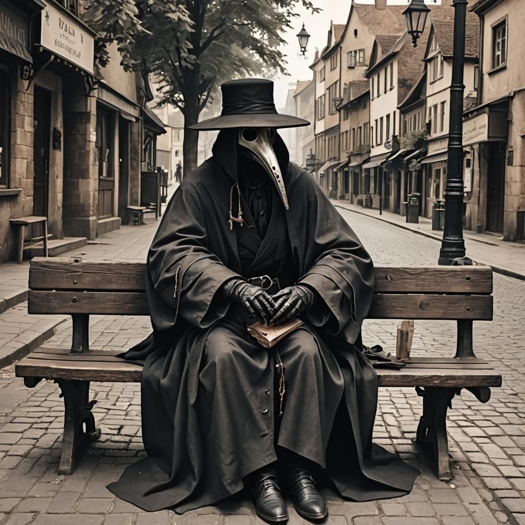 Discouraged Plague Doctor in Medieval Town
