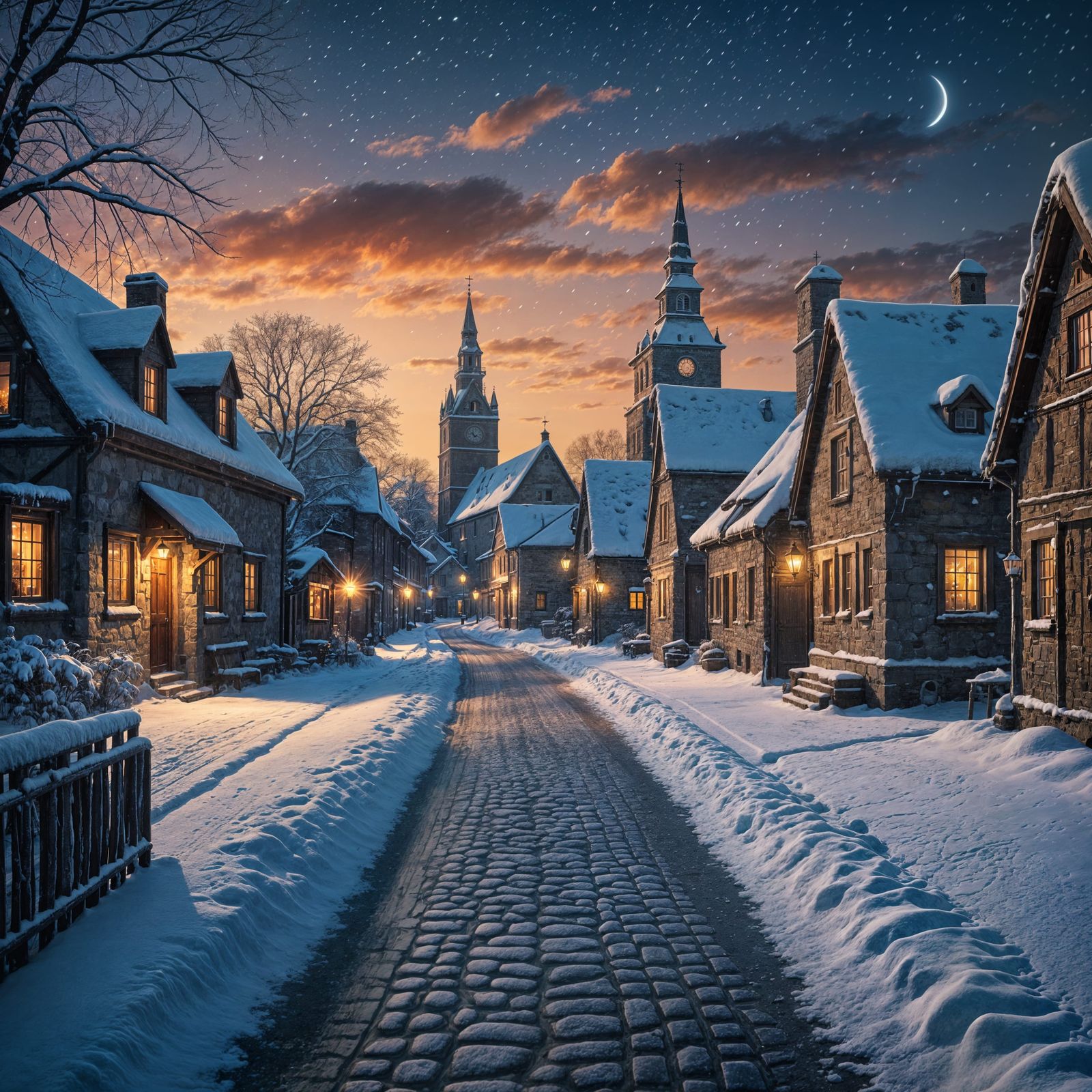 Serene Winter Village Night in Astral Landscape