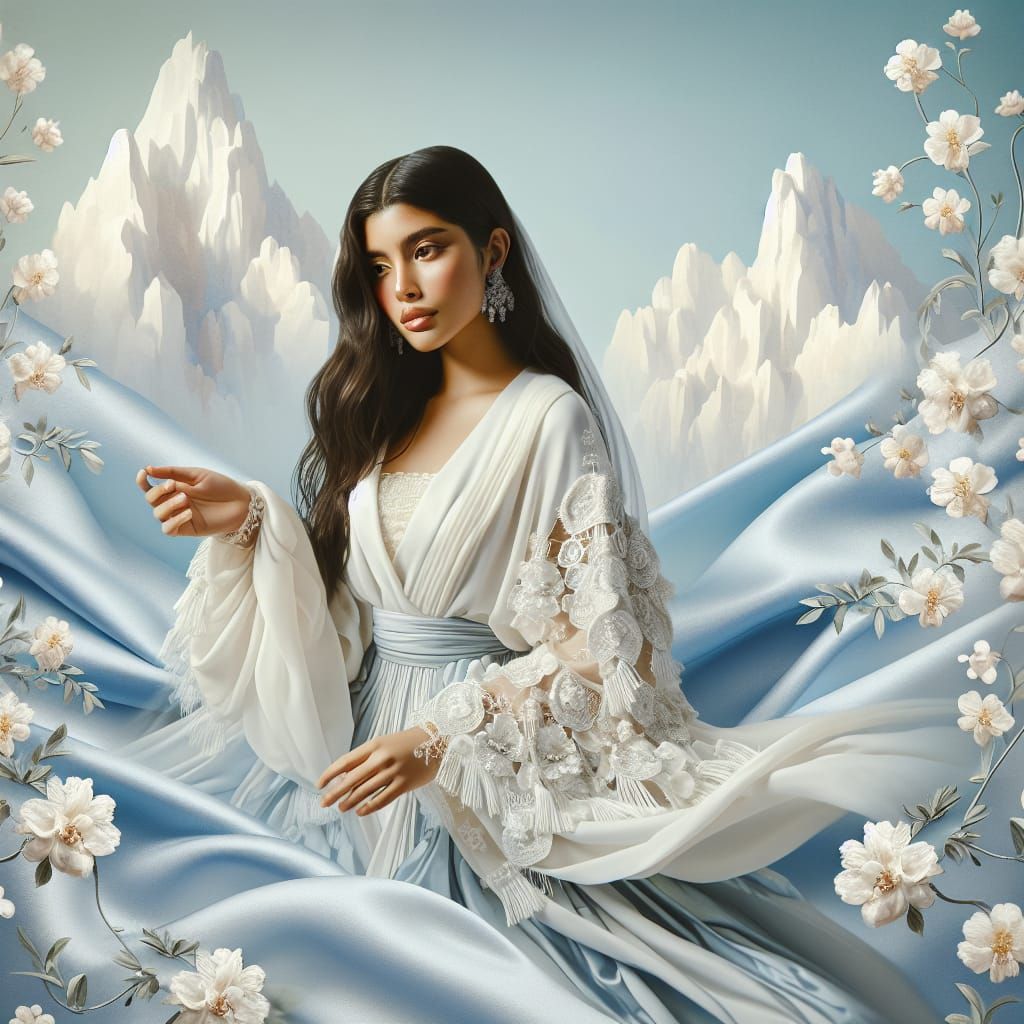 Ethereal Woman in Silk Robe, Digital Collage