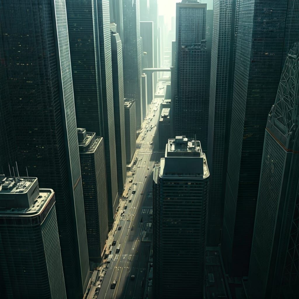 Bird's Eye View of Futuristic Metropolis