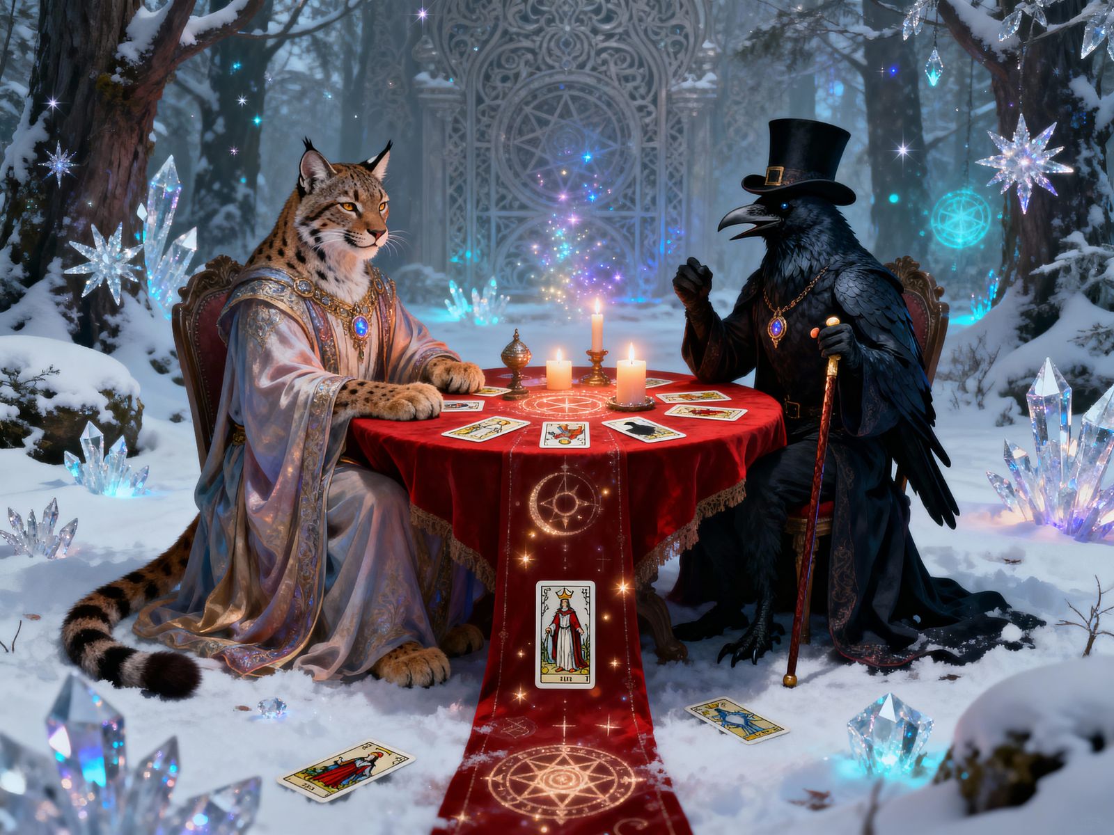 Mystical Lynx and Raven at Magical Forest Table