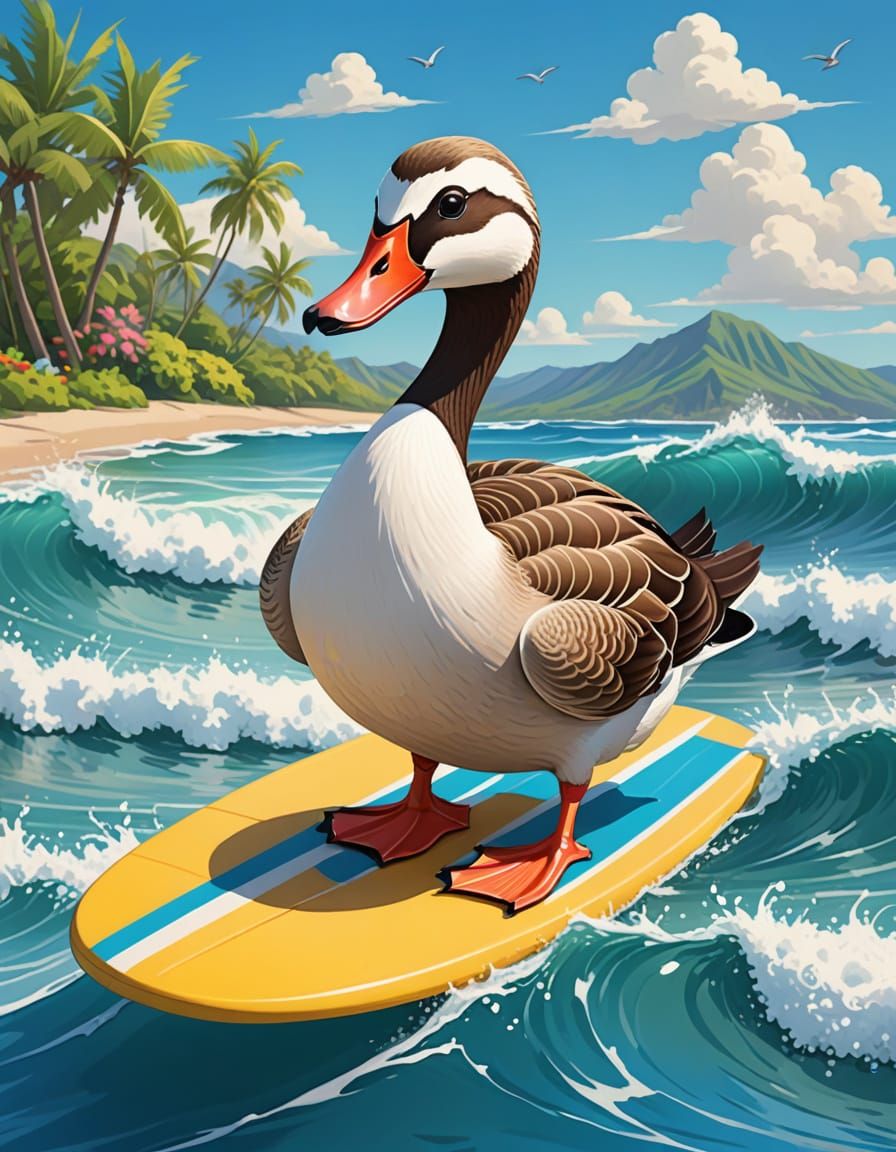 Kawaii Hawaiian Goose Surfing