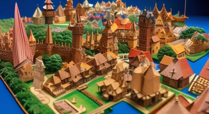 Elaborate Miniature Medieval Village Paper-craft World
