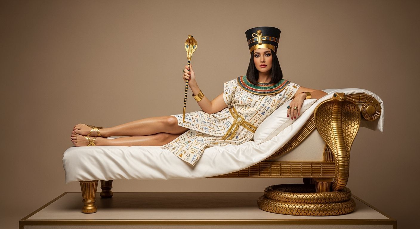 Egyptian Queen Lounging Elegantly in Opulent Setting