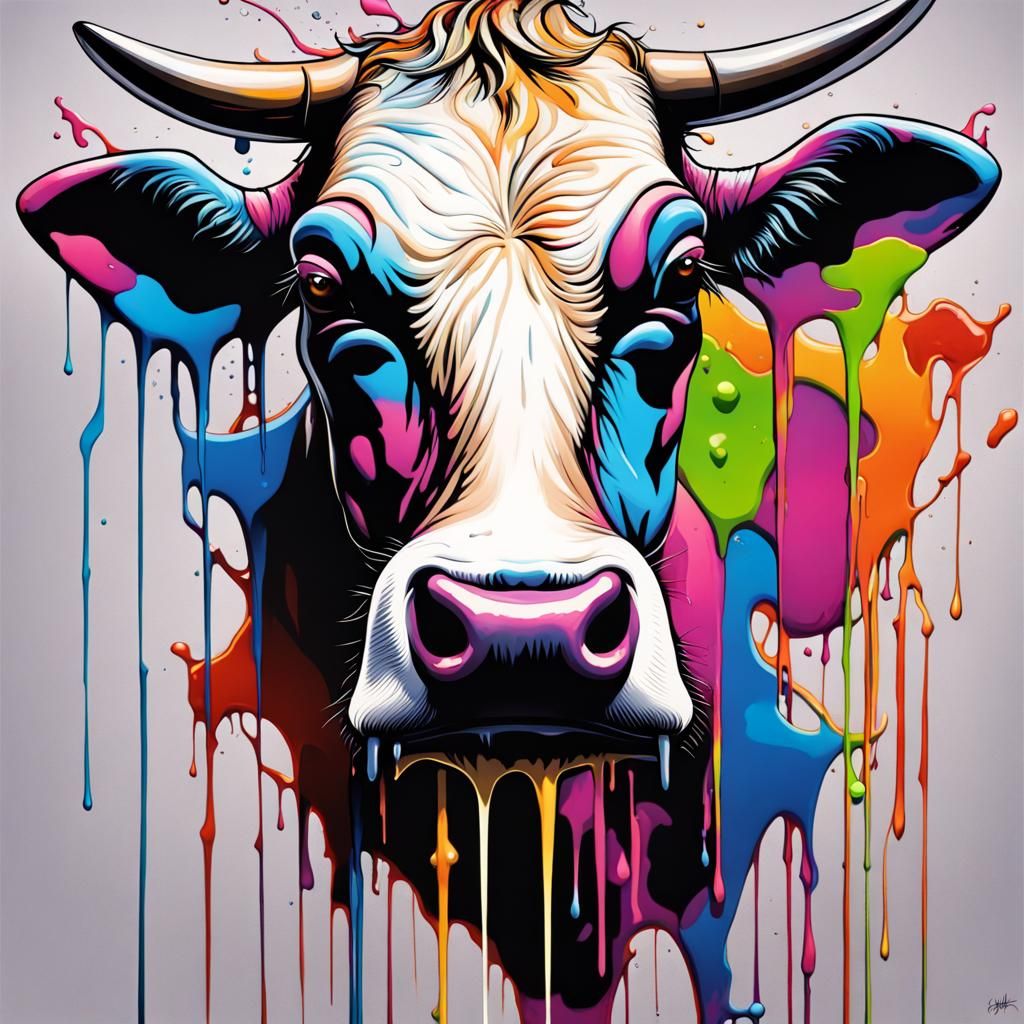 Graffiti Drip Cow in Street Art Style