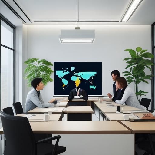 Global Teamwork in Modern Conference Room: Concept Art