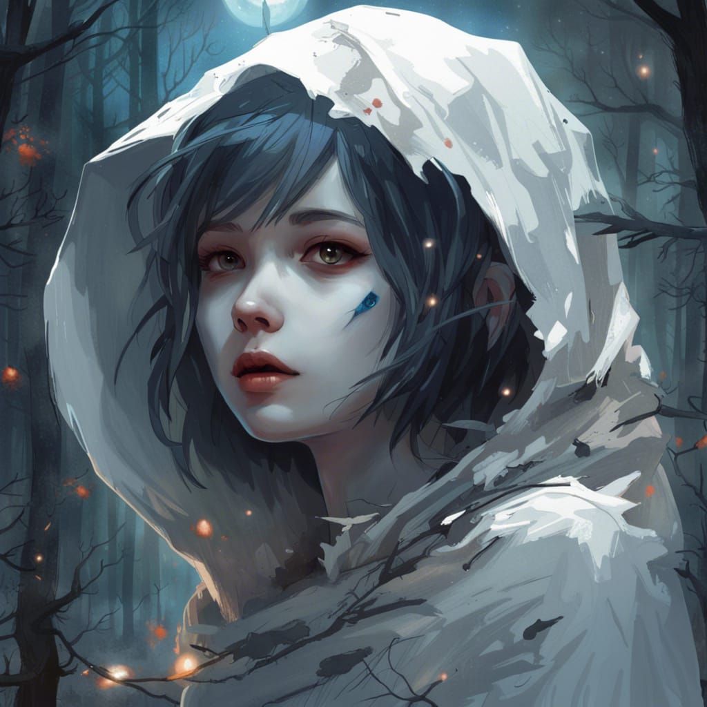 Adorable Ghost in Forest, Ultra Detailed Digital Art