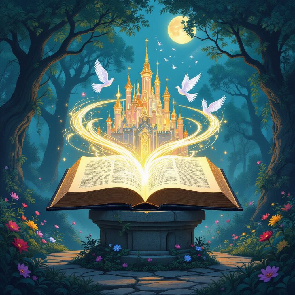 Enchanted Forest Book with Floating Castles