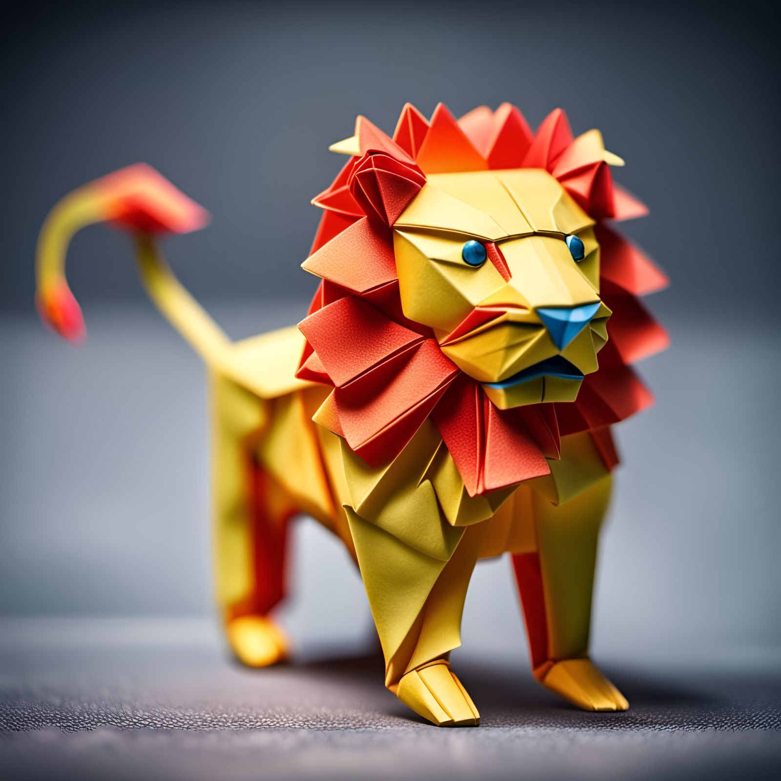 Vibrant Origami Lion in Traditional Japanese Style