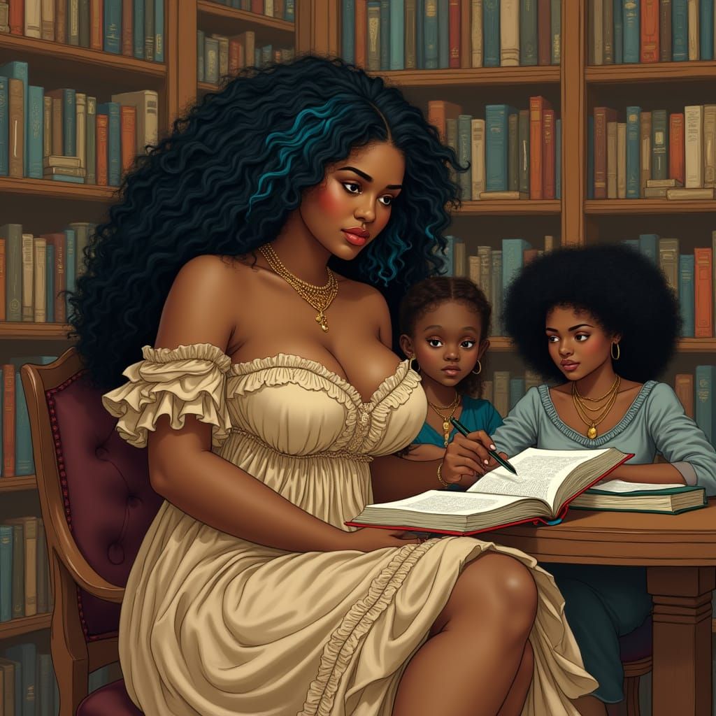 Ethiopian Woman in Belle Époque Dress, Art Nouveau Style