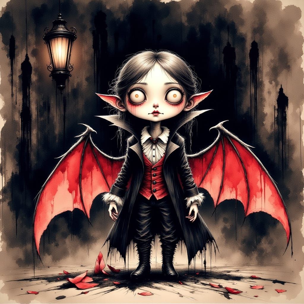 Chibi Vampire with Victorian Outfit in Ink Style