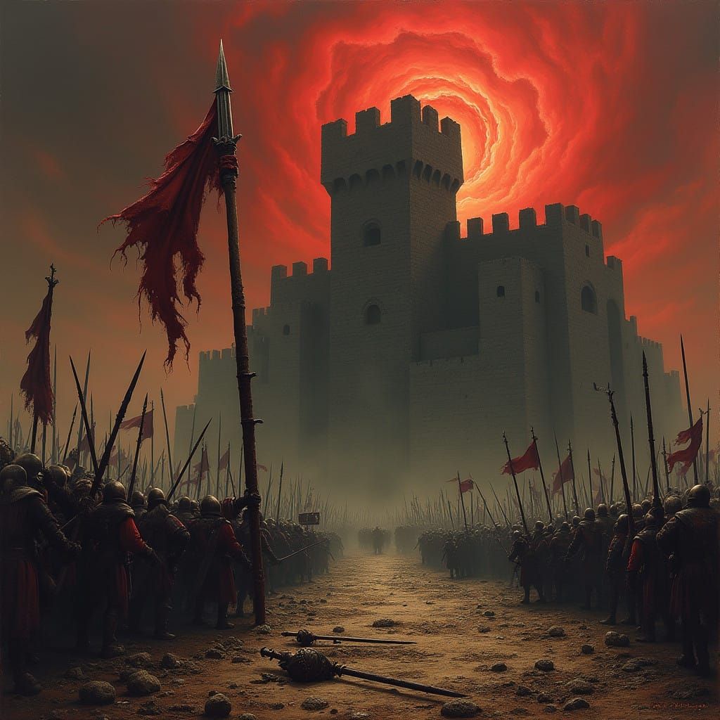 Medieval Castle Siege in Dark, Brooding Atmosphere