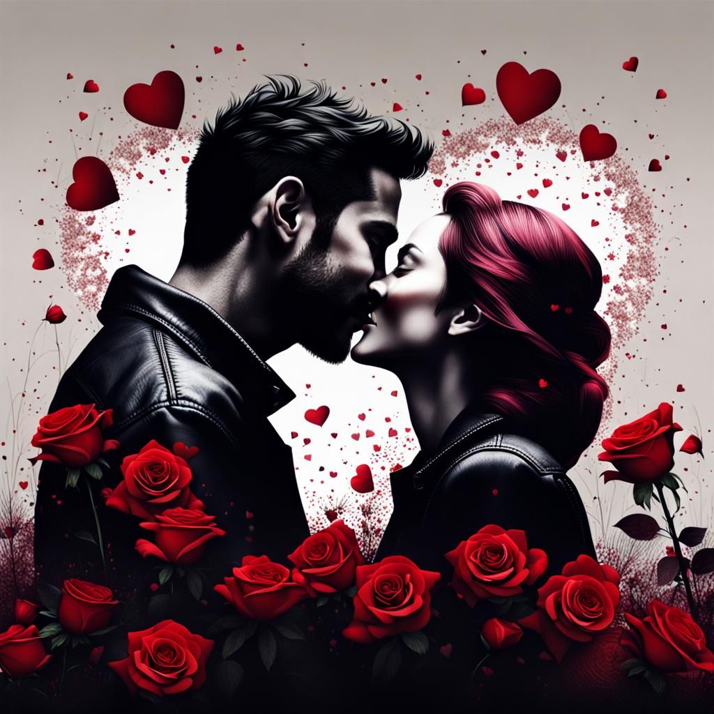 Hyperrealistic Dark Valentine Smile of Young Love