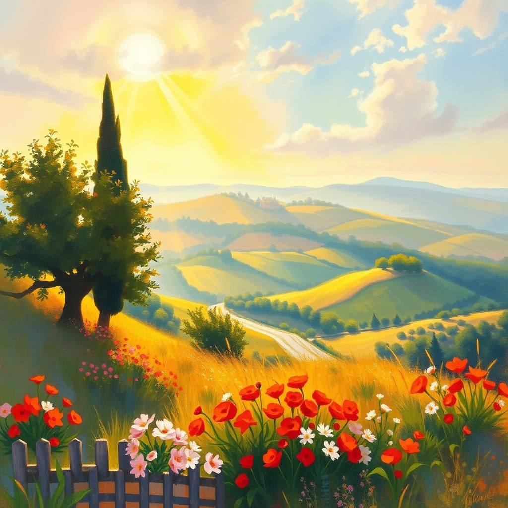 Impressionistic Italian Landscape in Warm Sunlight