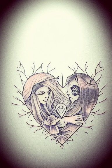 Tattoo Ink Drawing: Sunshine Goddess and Forest Queen