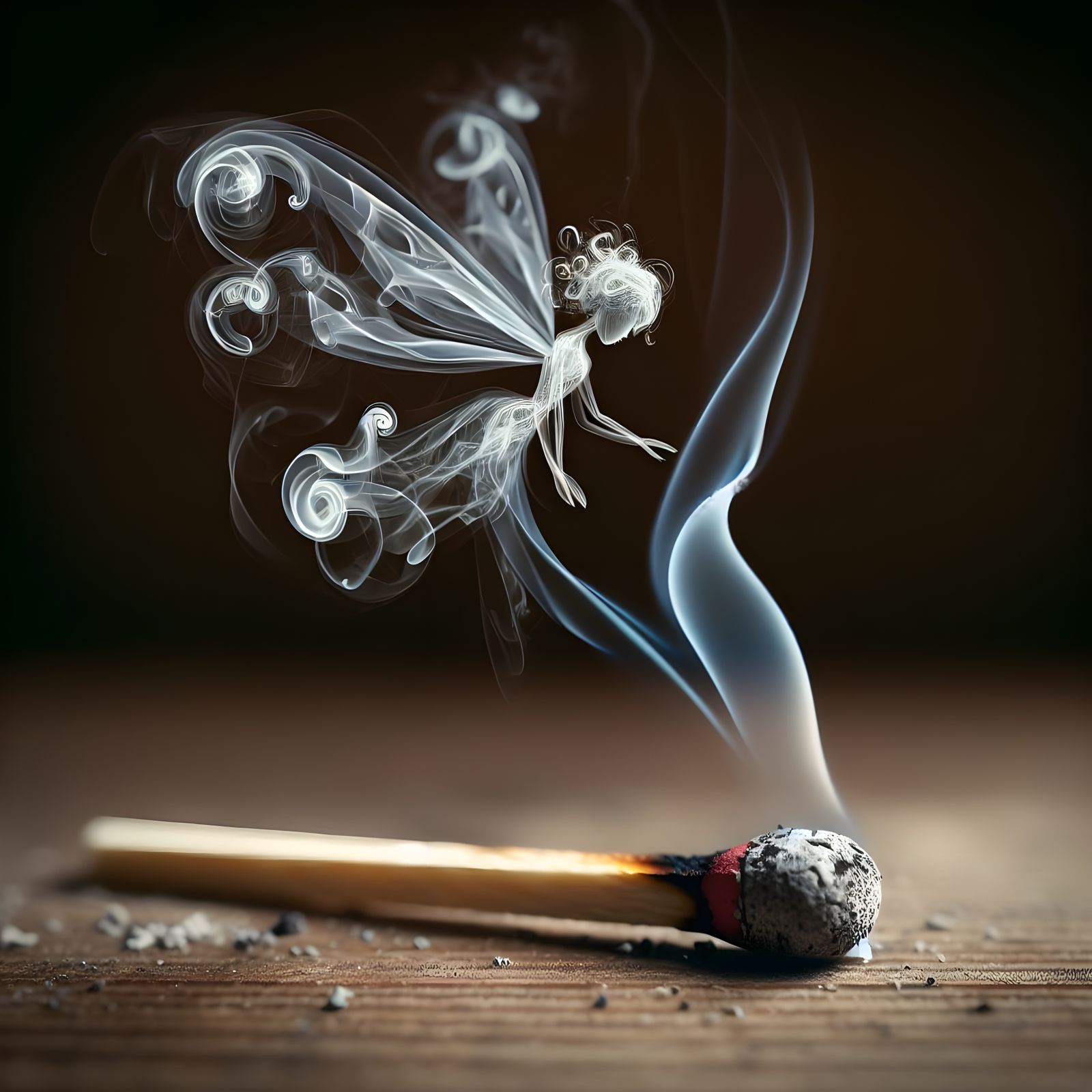 Ethereal Ash Fairy Emerges from Extinguished Match