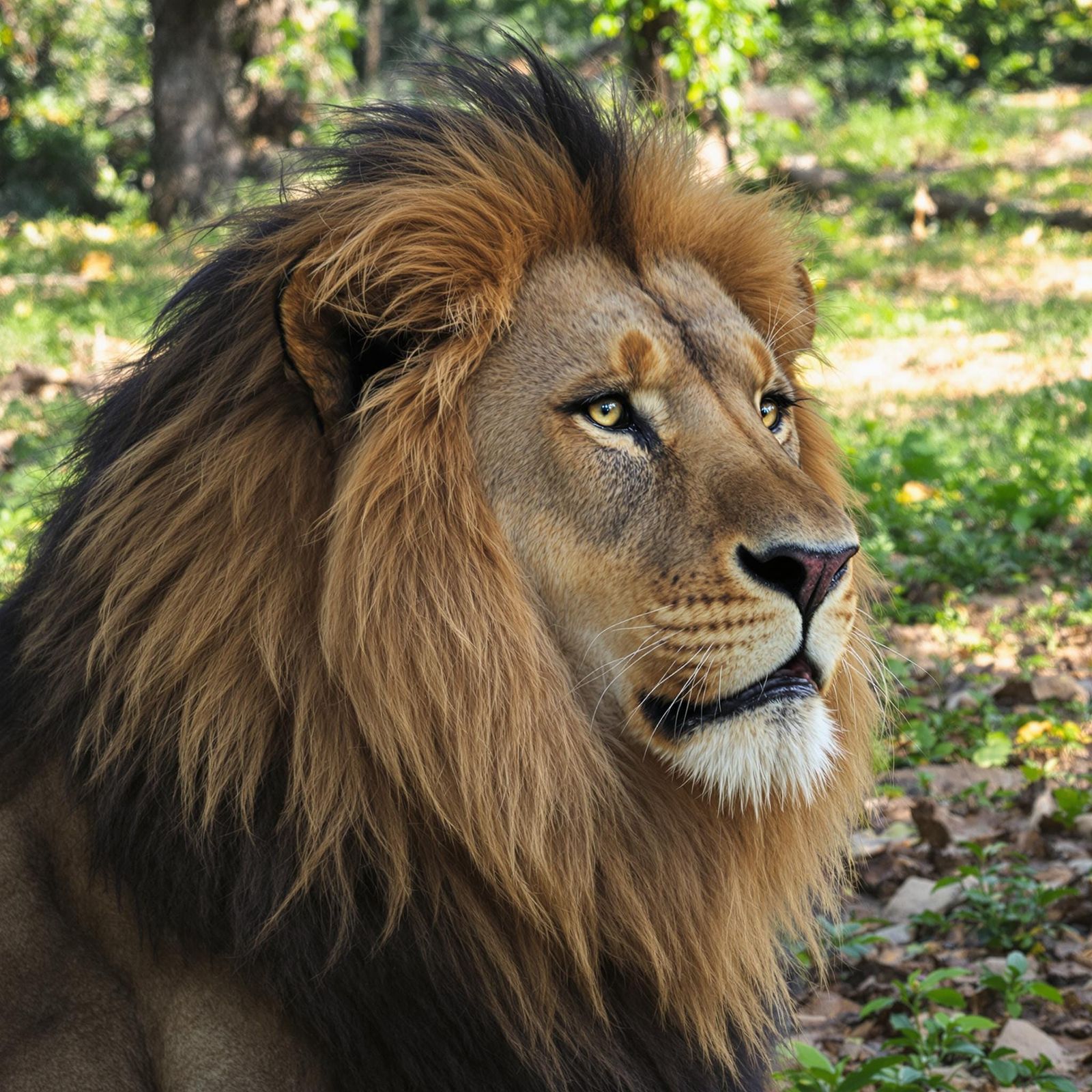 Wild Lion Roams Zoo Enclosure