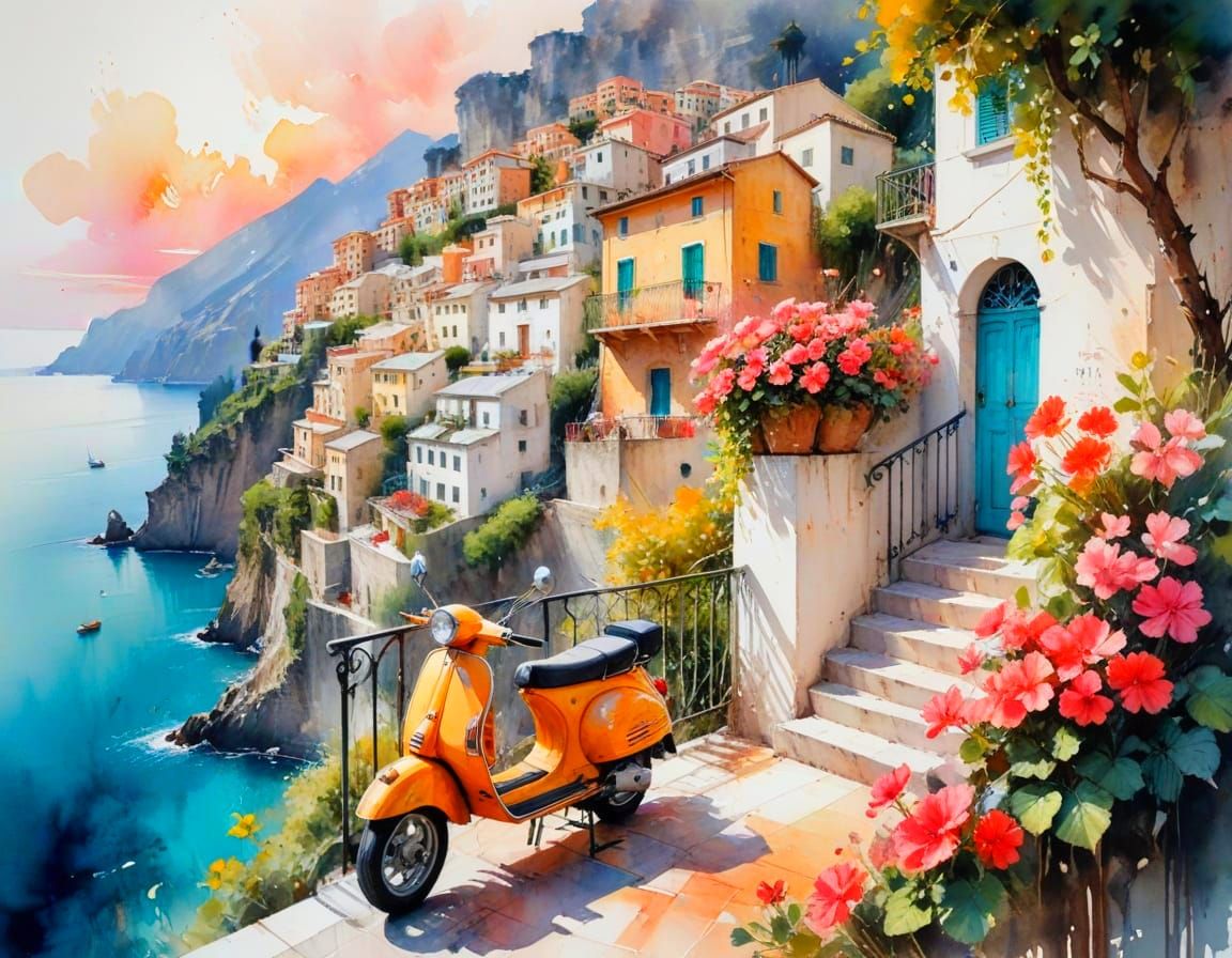 Amalfi Coast Charm: Cliffside Homes in Sherbet Hues