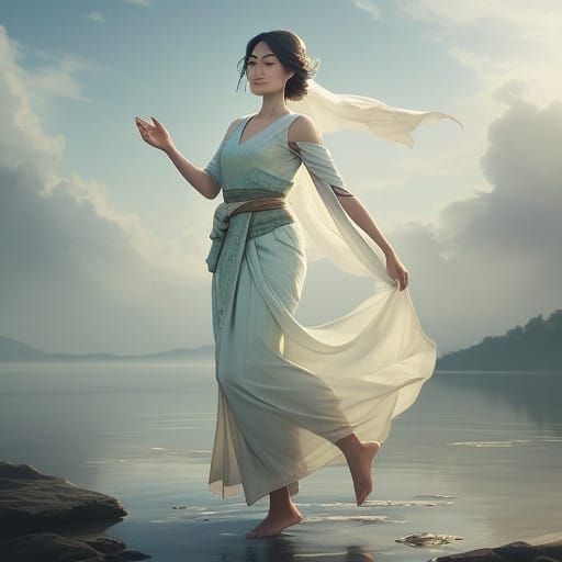 Ethereal Woman in Traditional Malaysian Sarong, Dreamy Lands...