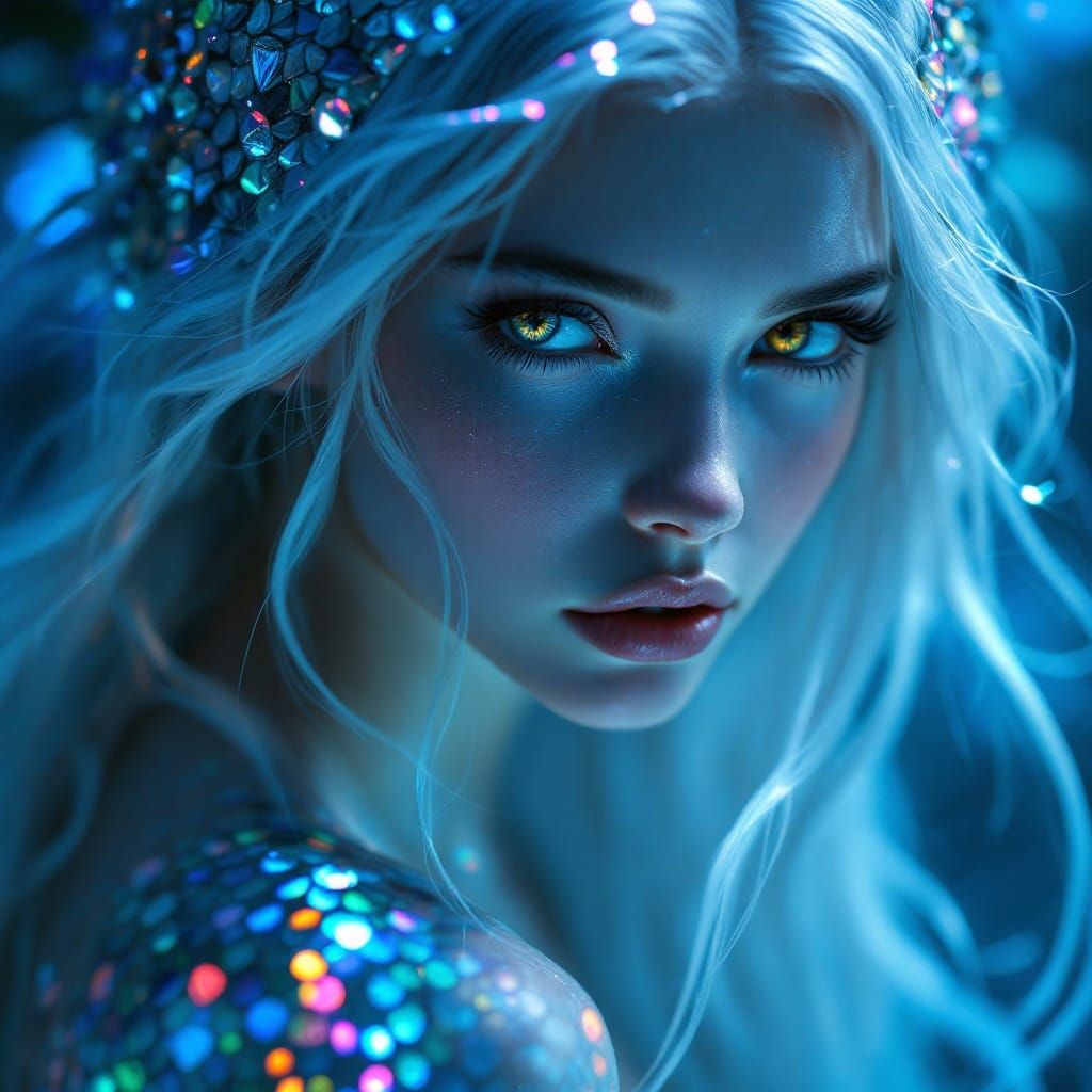 Mystical Mermaid with Rainbow Scales in Hyperrealistic Detai...