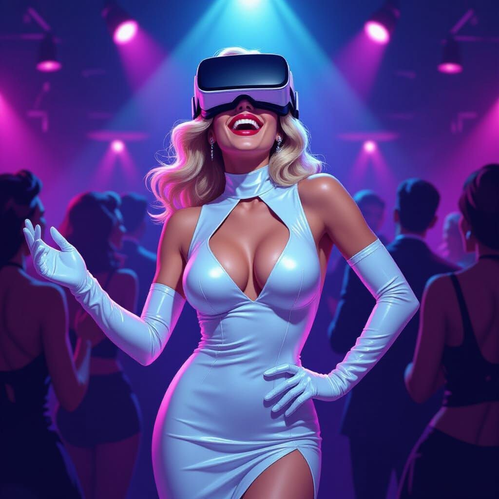 Emma Frost Dances in Neon Nightclub with VR Helmet