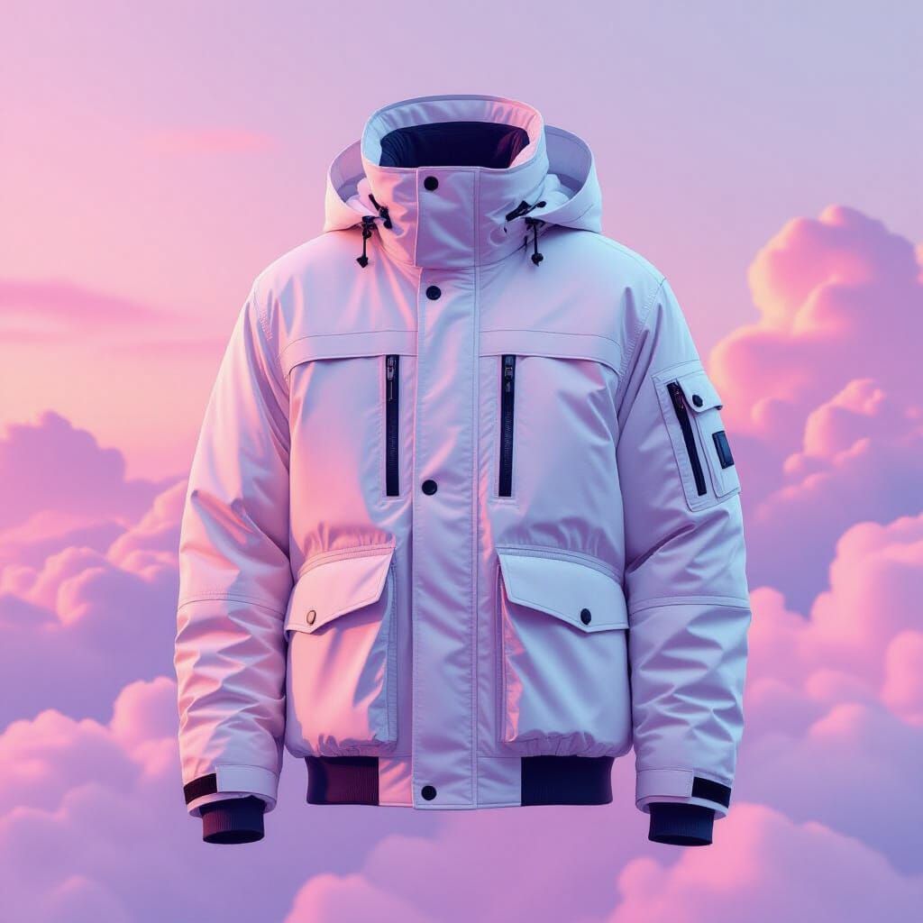Techwear Jacket with Pastel Clouds, Ethereal Style