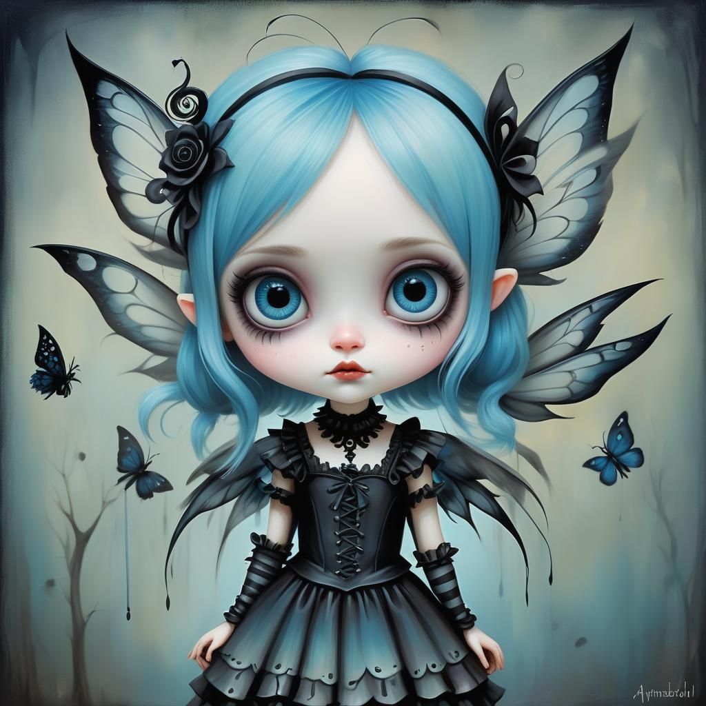 Cute Chibi Goth Fairies in Oil Painting Style