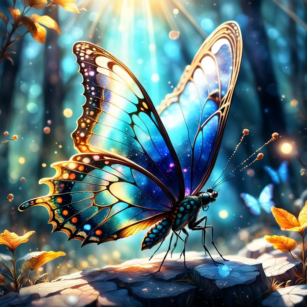 Crystal Butterfly Illustration with Reflected Sunlight
